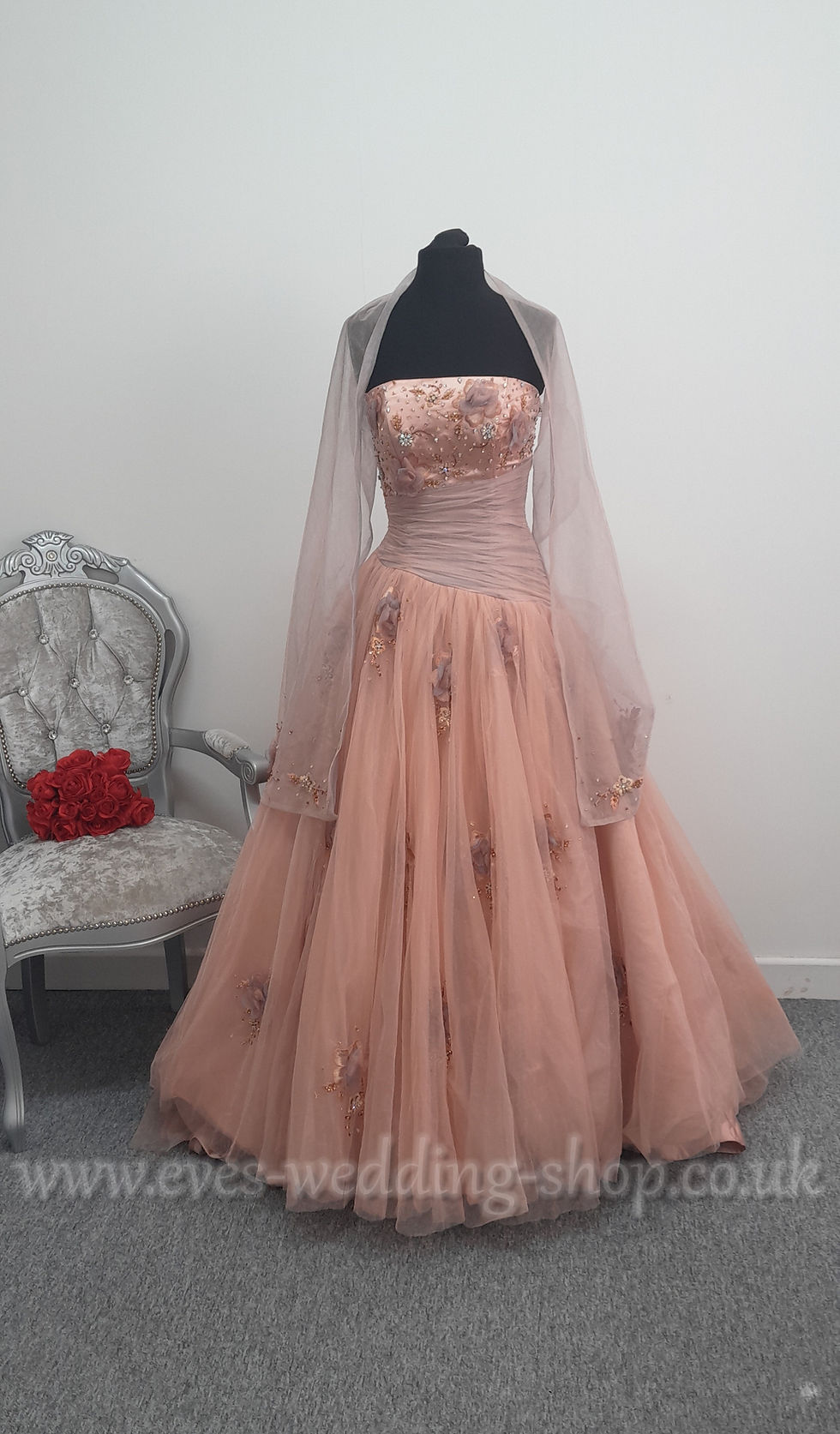 Mauve grey princess prom/wedding dress UK 6