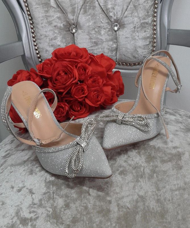 Sparkly silver high heel shoes size 5