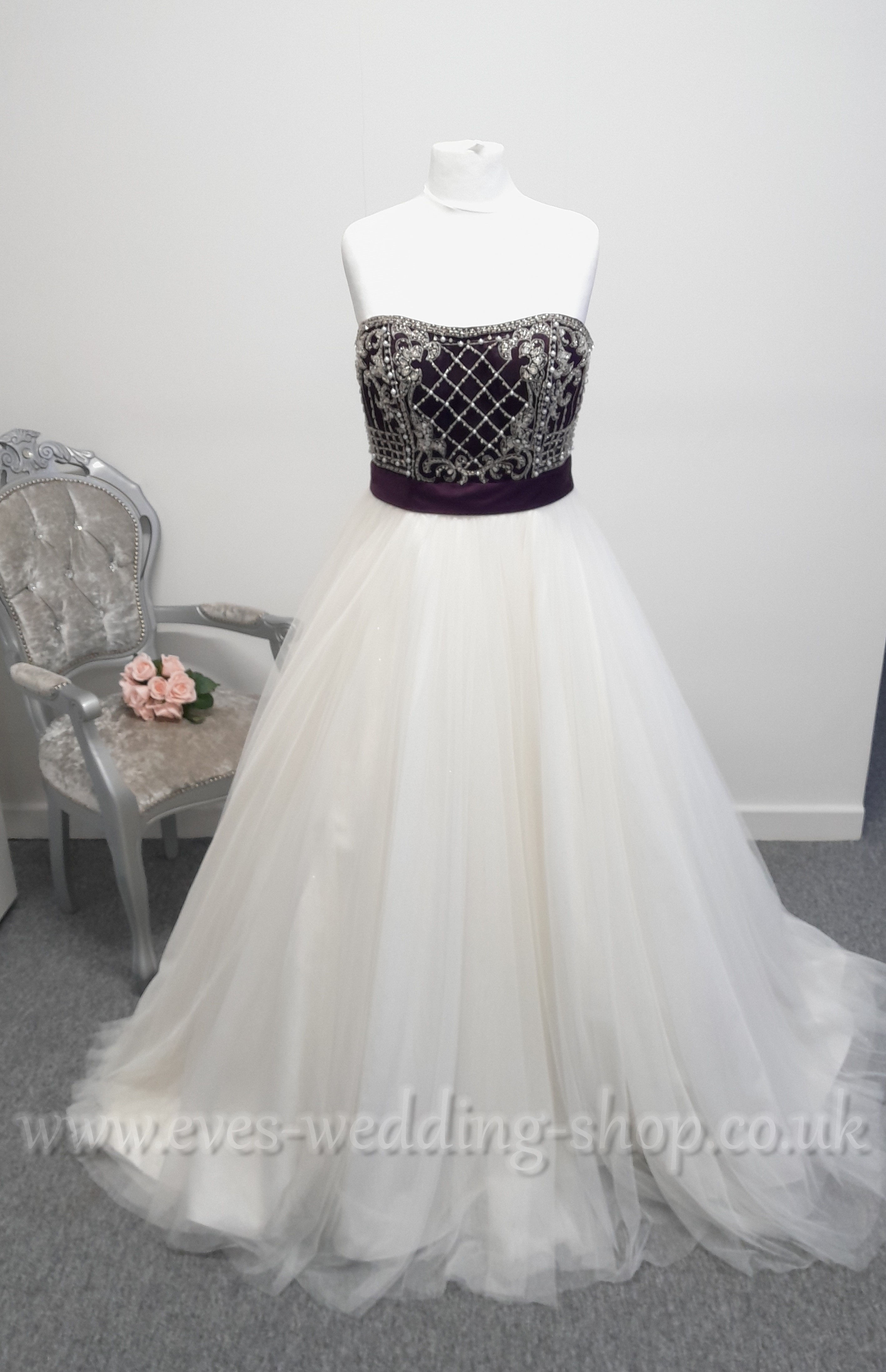 Alfred Angelo ivory / grape wedding dress UK 18