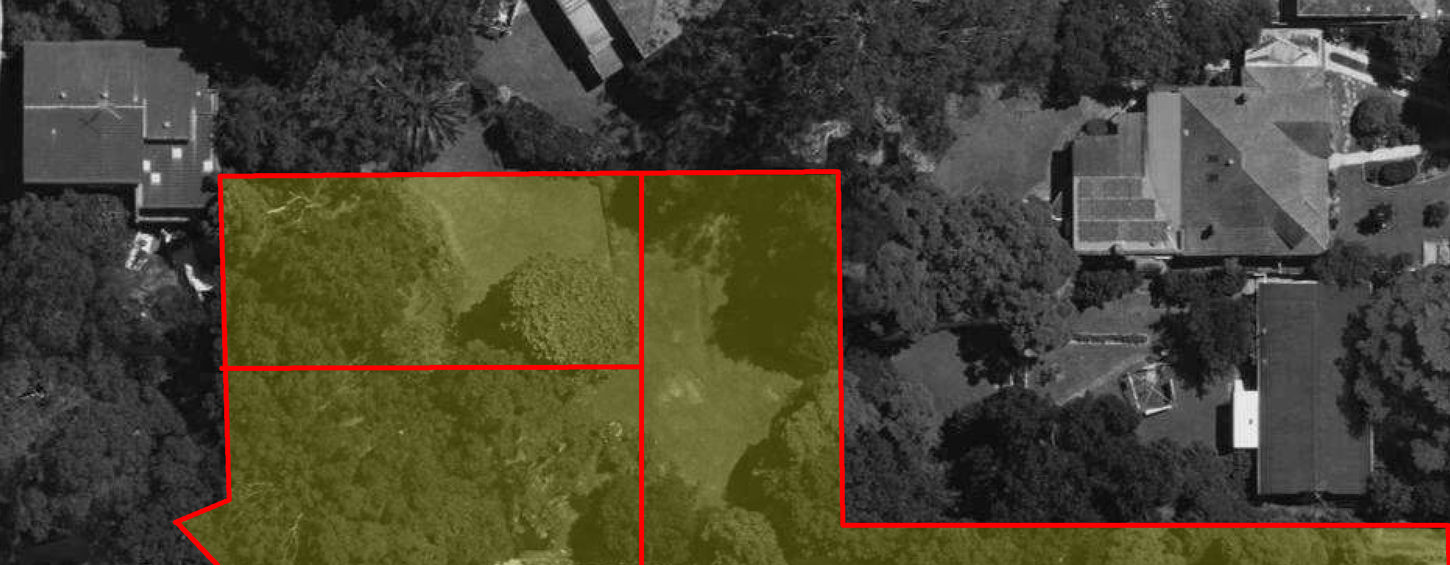 Aerial diagram showing the approved three-lot subdivision boundaries within the original battle-axe site.