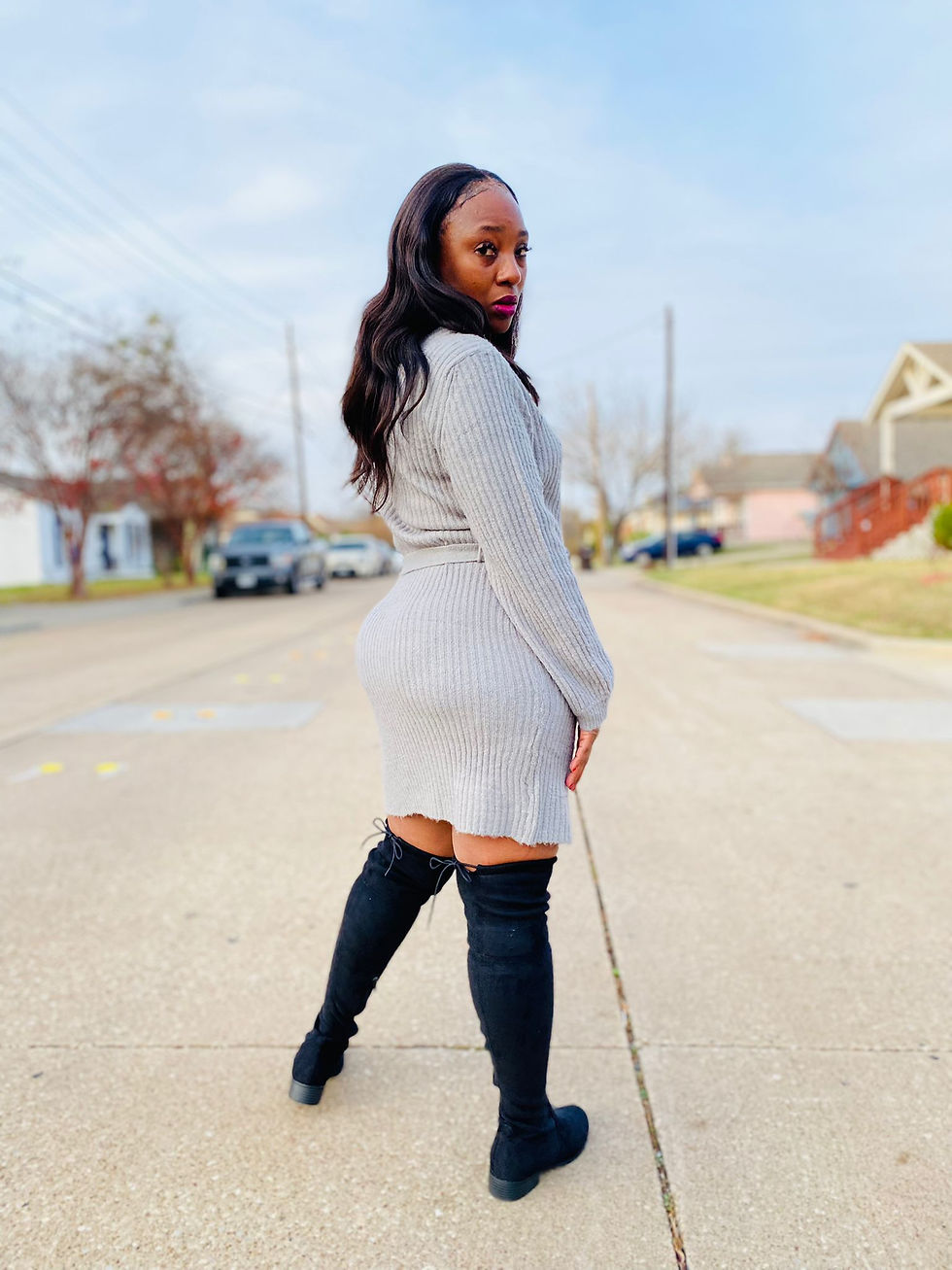 Thumbnail: Gray Cardigan Sweater Dress