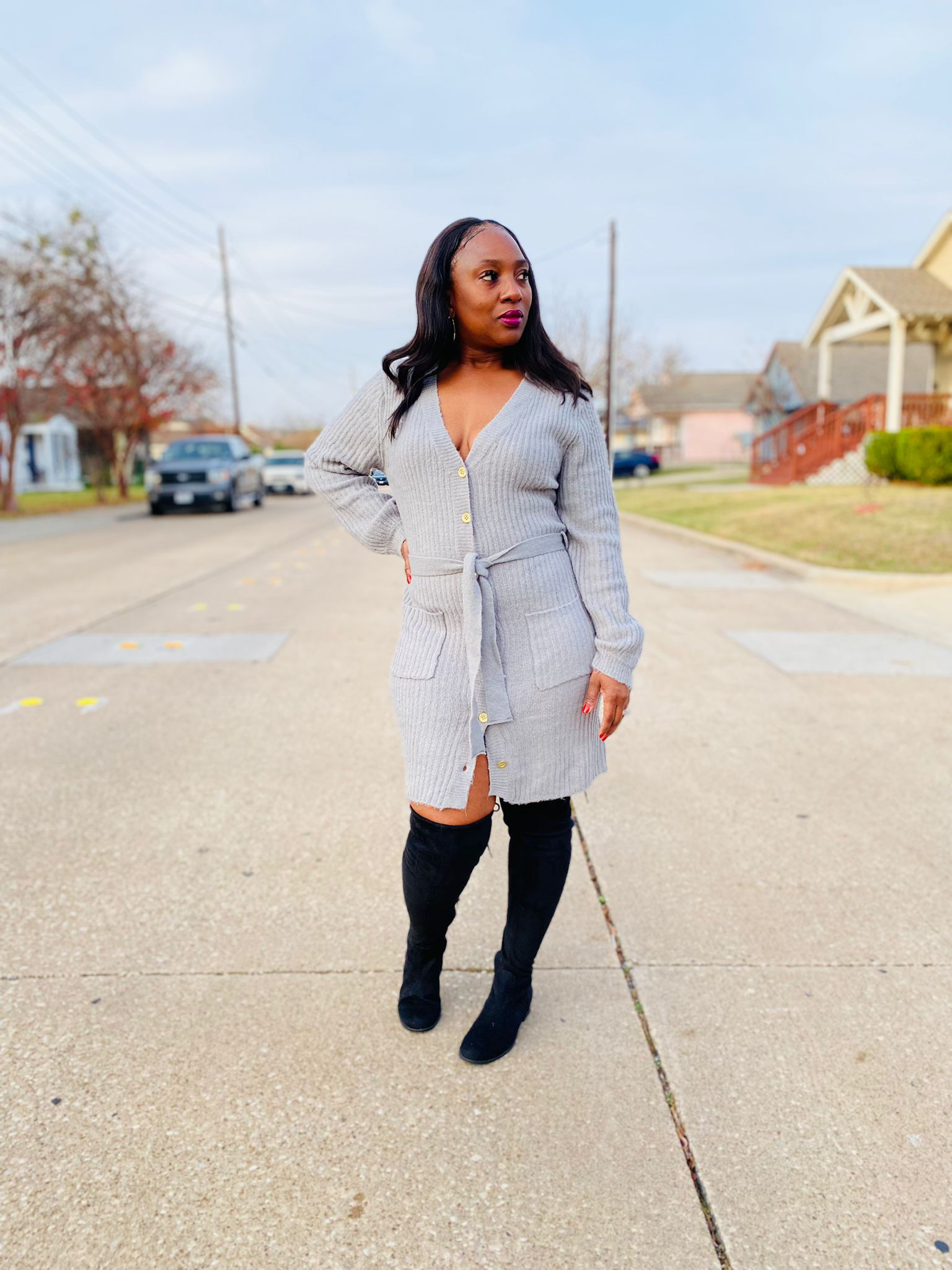 Gray Cardigan Sweater Dress