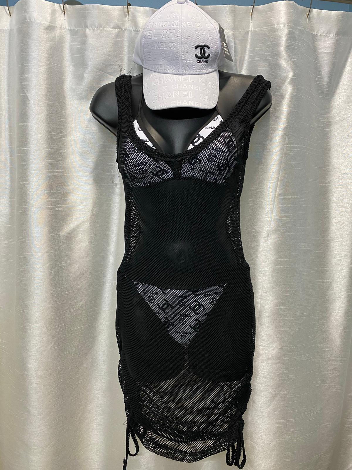 Black net swimsuit coverup