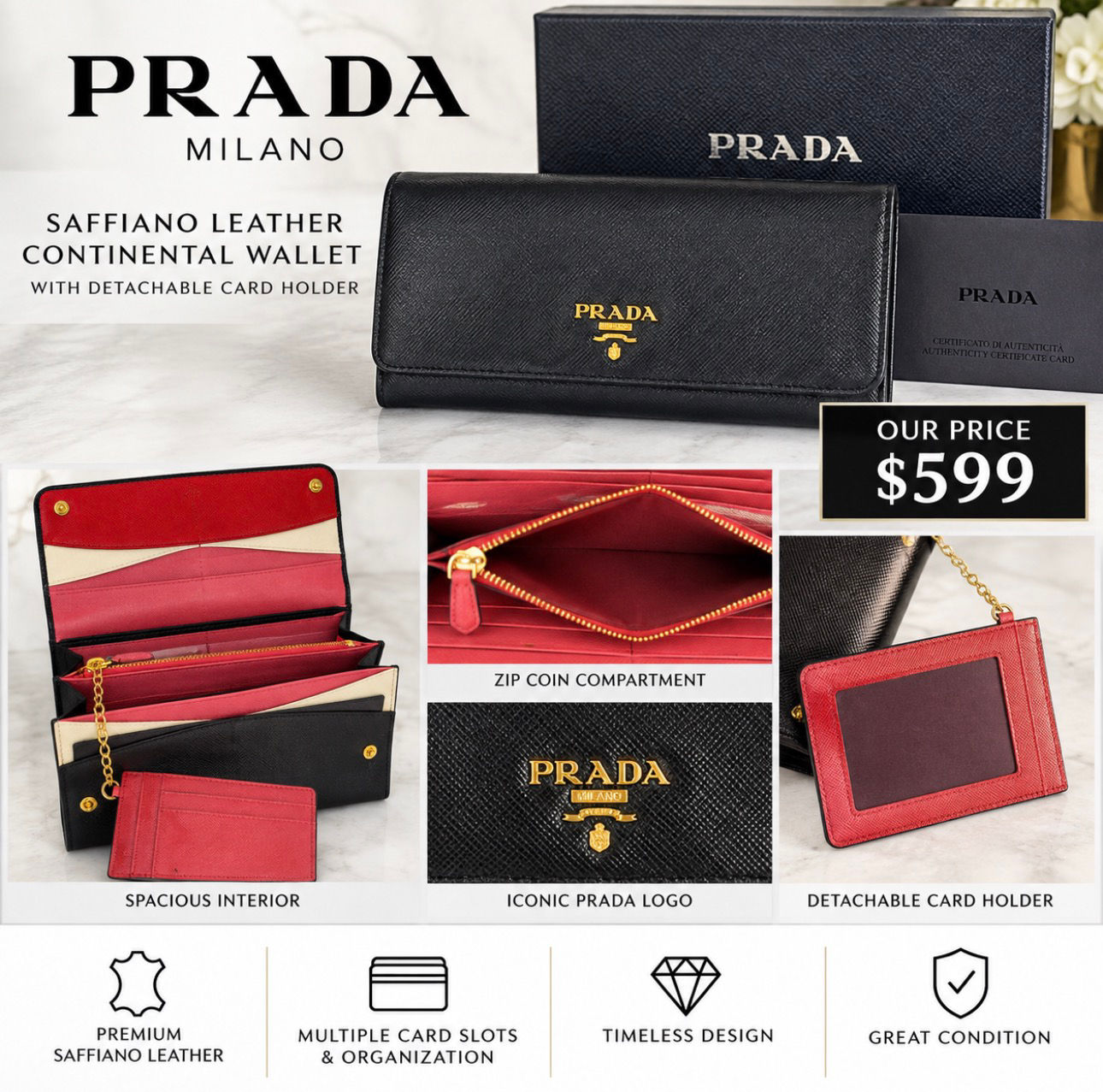Prada Saffiano Continental Wallet