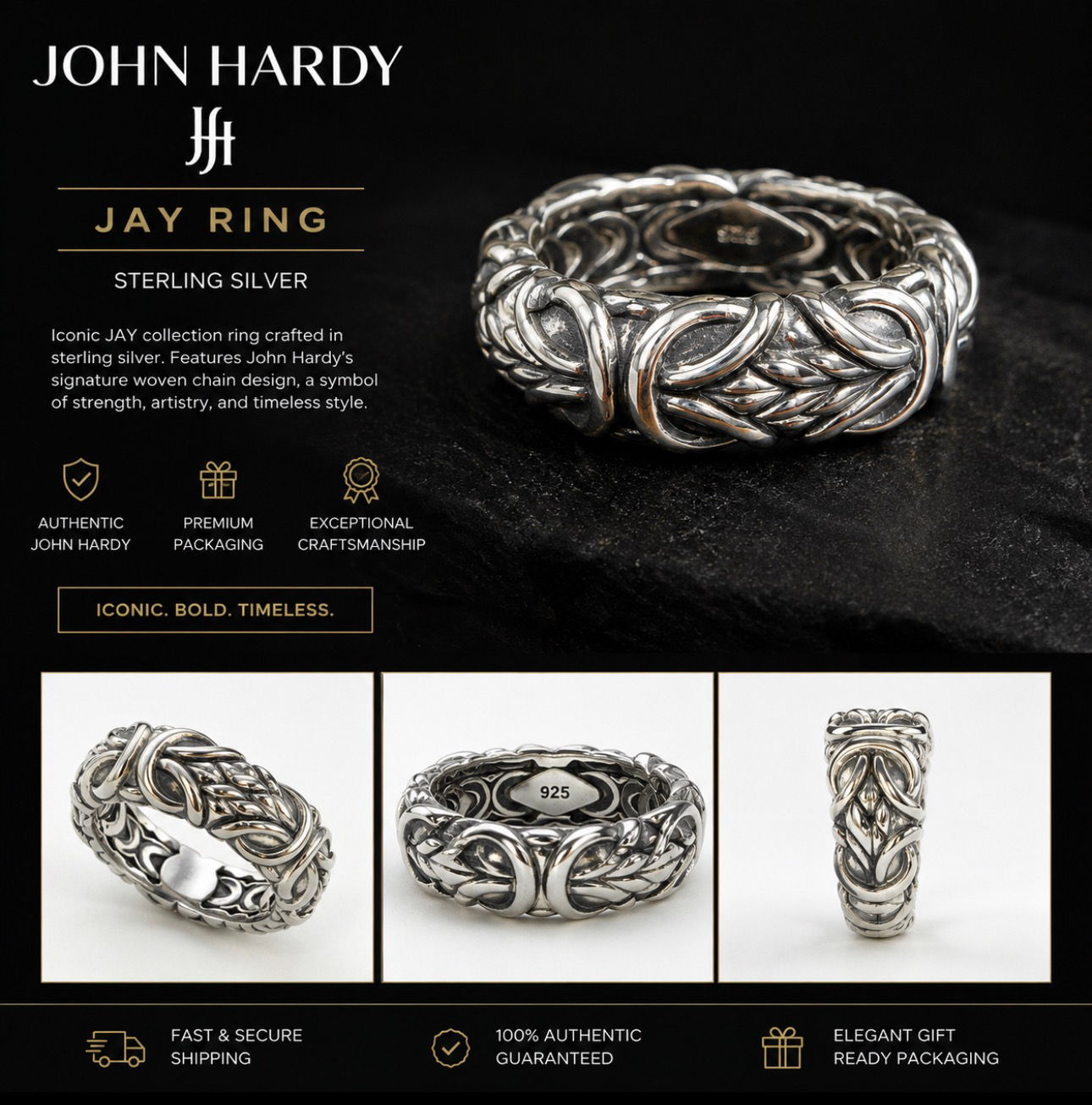John Hardy Men's Sterling Silver Ring, Size 7.5