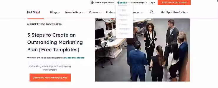 HubSpot blog makalesi dil değiştirici başlık