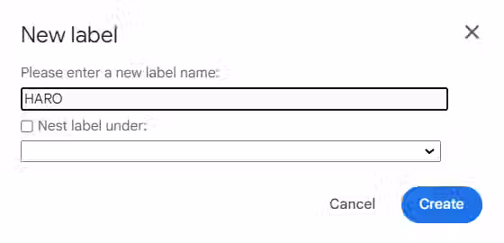 Gmail yeni etiket dialogu ekran görüntüsü başlık Yeni etiket lütfen yeni etiket adı girin alan dropdown menu altına yerleştir checkbox