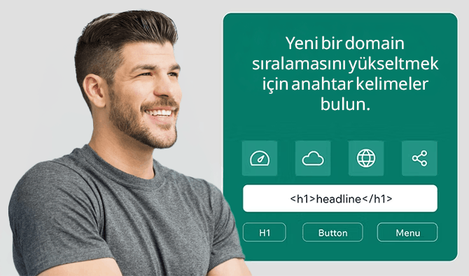 Arama çubuğu anahtar ikon arama hacmi grafiği yeni domain SEO görselleri