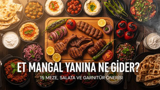Et mangal yanına ne gider - cacık, ezme, salata ve közde sebzelerle dolu sofra