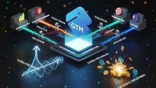 Google Tag Manager logosu merkezli bir konteyner panelinden çıkan "Google Analytics", "Google Ads" ve "Veri Katmanı" veri akışlarının, tek bir merkezden etiket yönetimini ve doğru veri analizini nasıl sağladığını simgeleyen 3 boyutlu modern teknik pazarlama illüstrasyonu.