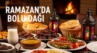 Ramazanda Bolu Dağı iftar — sıcak çorba ekmek ve et mangal ile iftar sofrası, İbrahiminyeri