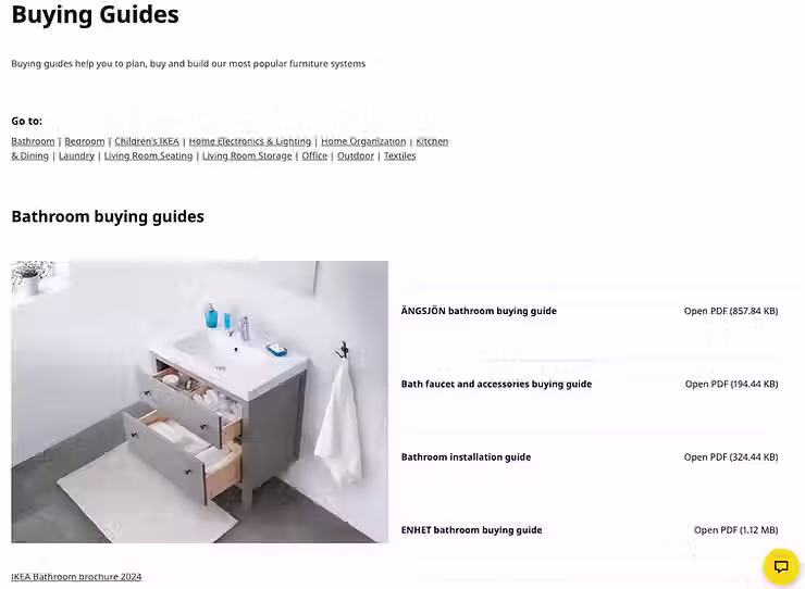 (Ikea satın alma rehberleri kategorileri ekran görüntüsü