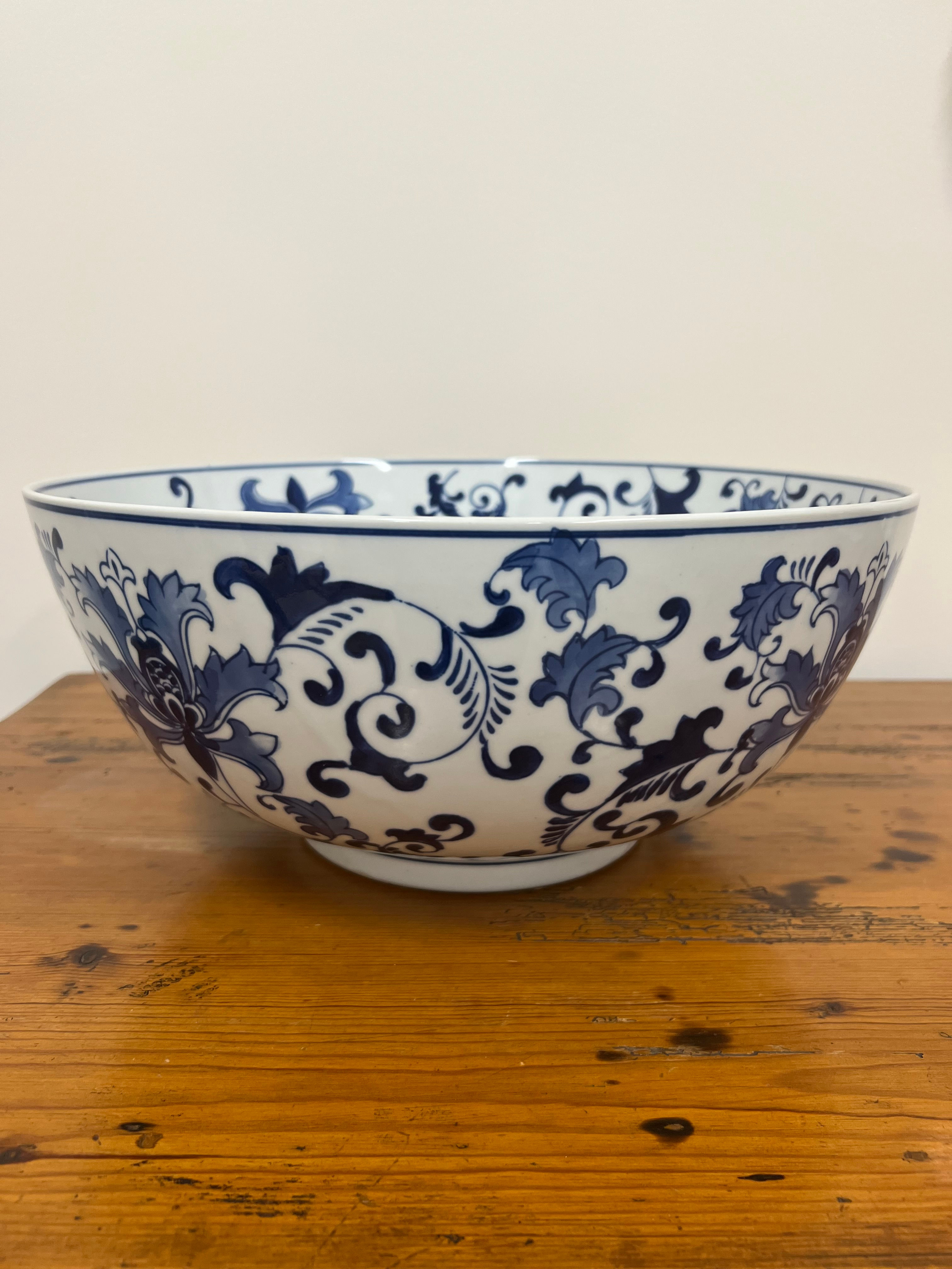 Large Blue and White Chinoiserie Bowl 14" Diameter