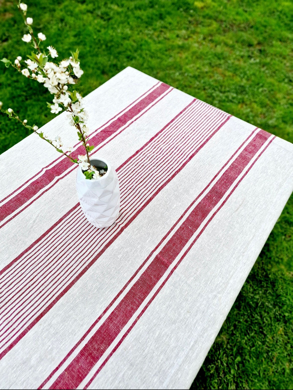 French Style Striped Washed Heavy Linen Table Cloth 55” x 86”