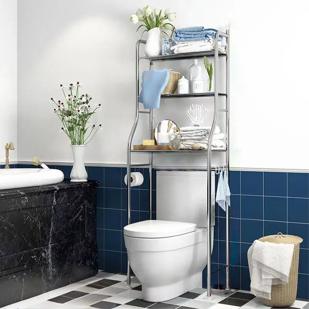 2/3 teir Freestanding Over the Toilet Storage, Metal Shelves with Paper Holder