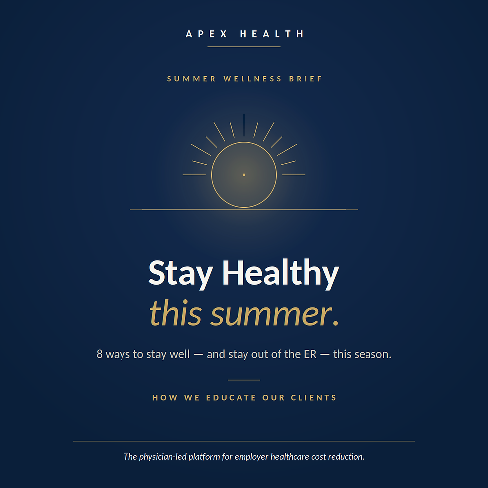Apex Health Summer Wellness Brief — an 8-point employee health playbook to prevent summer ER visits.
