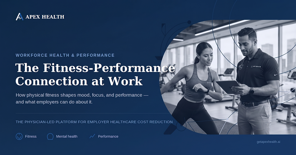 Physical fitness shapes focus, mood, and output at work. See what the research shows — and how Apex Health supports both fitness and mental health.