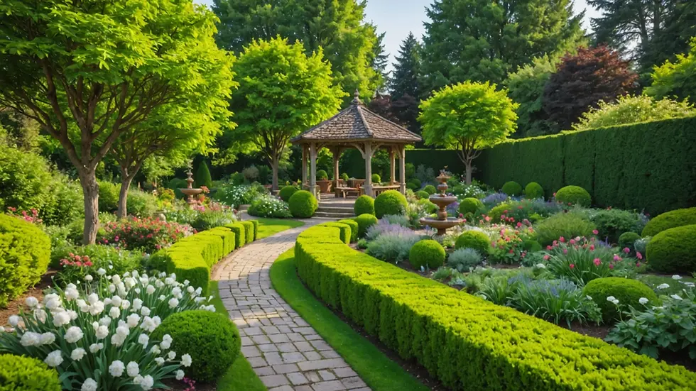Wide angle view of a beautifully landscaped garden