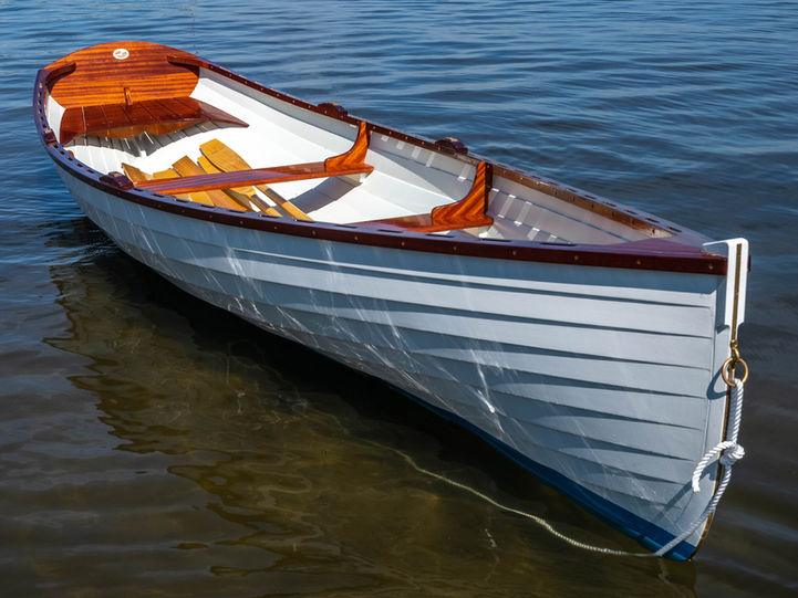 Hand made wooden Whitehall boat by Cottrell Boatbuilders, Maine 