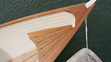 Beautifully built bow of handcrafted wooden boat by Cottrell Boatbuilders