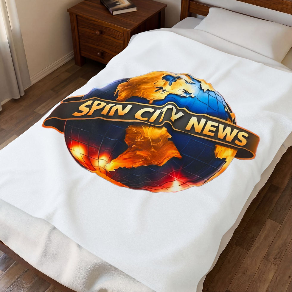 Thumbnail: Velveteen Plush Blanket - "Spin City News" Globe Logo Cozy Throw