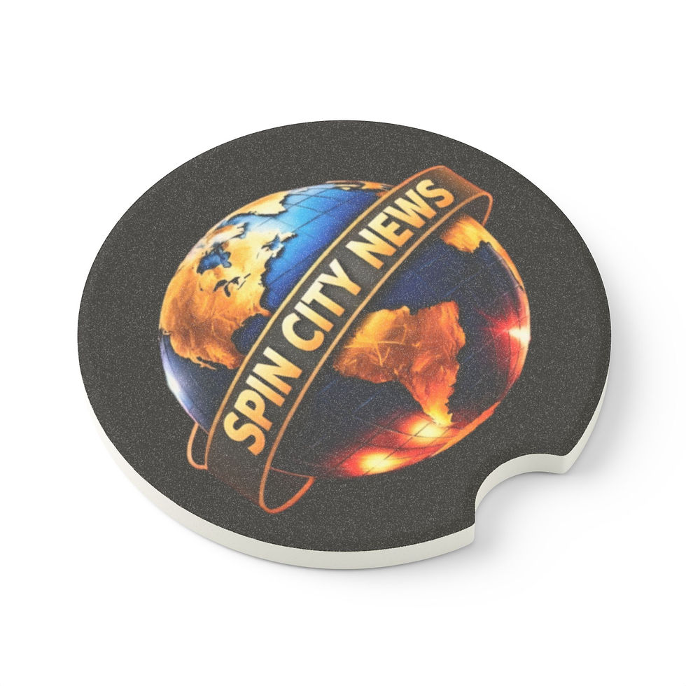 Thumbnail: Soapstone Car Coaster — Retro Globe “Spin City News” Car Cup Holder Coaster