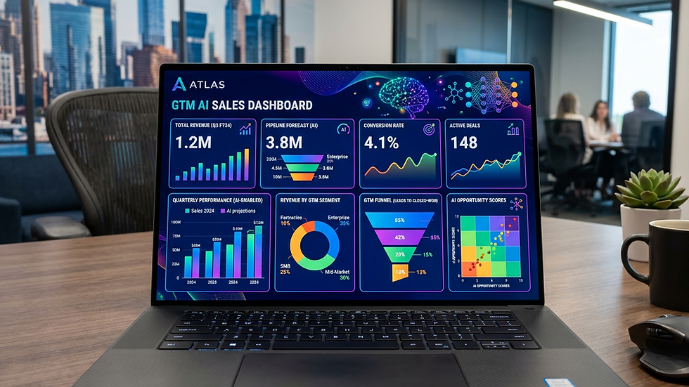 Eye-level view of a laptop screen showing sales analytics dashboard