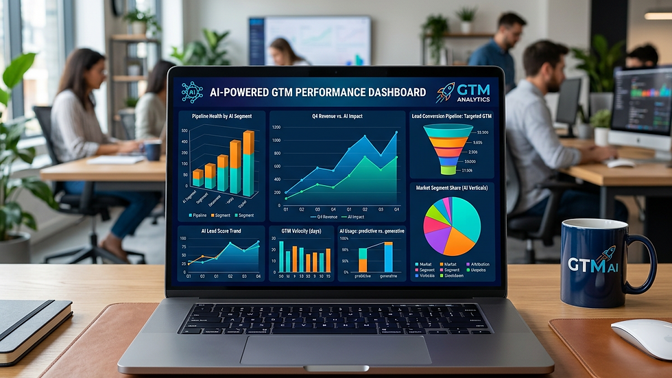 Eye-level view of a laptop screen showing colourful data charts