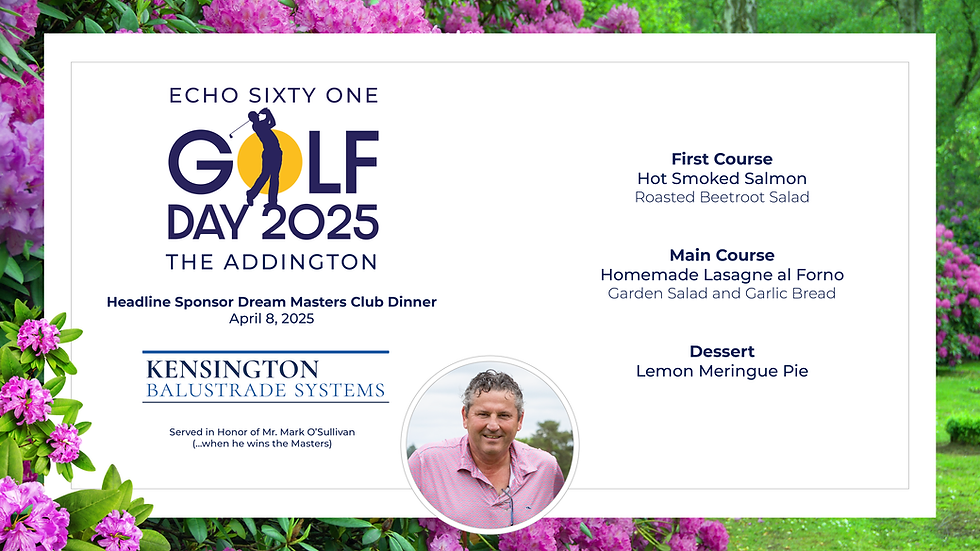 Menu for Mark O'Sullivan Masters Club Dinner