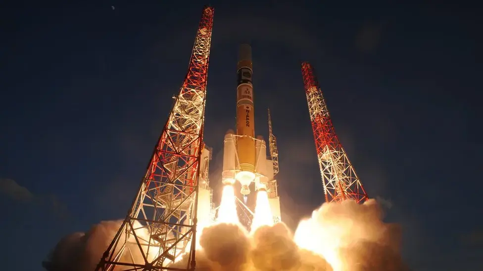 A Japanese H-IIA rocket, carrying the 'Hitomi' (ASTRO-H) X-ray observatory, launches from the Tanegashima Space Center.