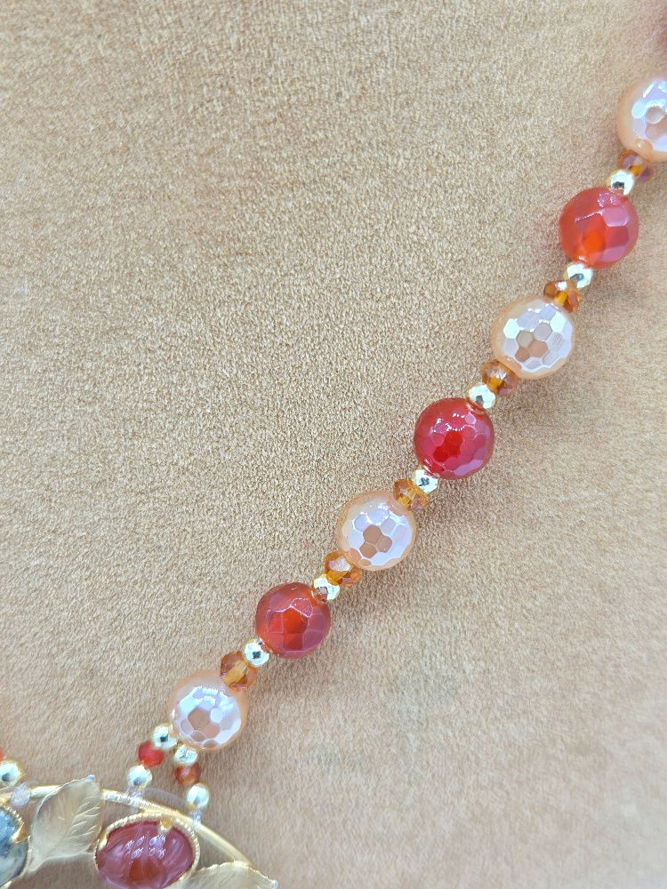 Thumbnail: vintage gold pendant tiger eye, carnelian, onyx, jade, necklace garnet abalone