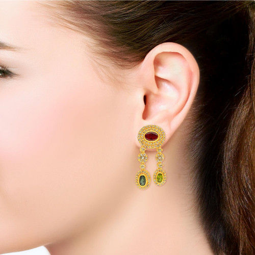 Thumbnail: Exotic Moon Jelly 22 Karat Yellow Gold Diamond Earring ETRCFNC006ER2