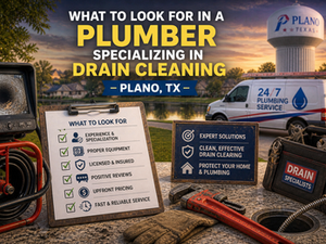 Plano scenery with drain cleaning equipment and plumbing service van