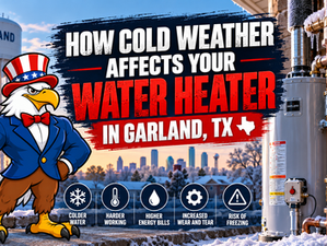 Water heater in freezing temperatures with Garland backdrop