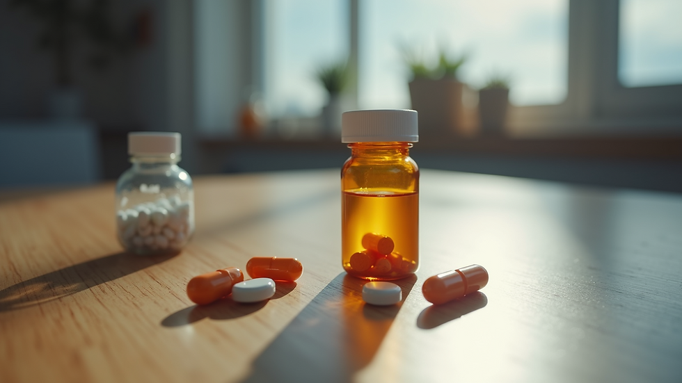 Close-up view of medication on a wooden surface