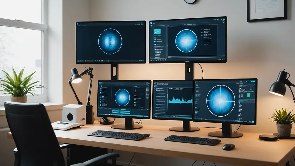Eye-level view of a modern telehealth setup with a digital monitor