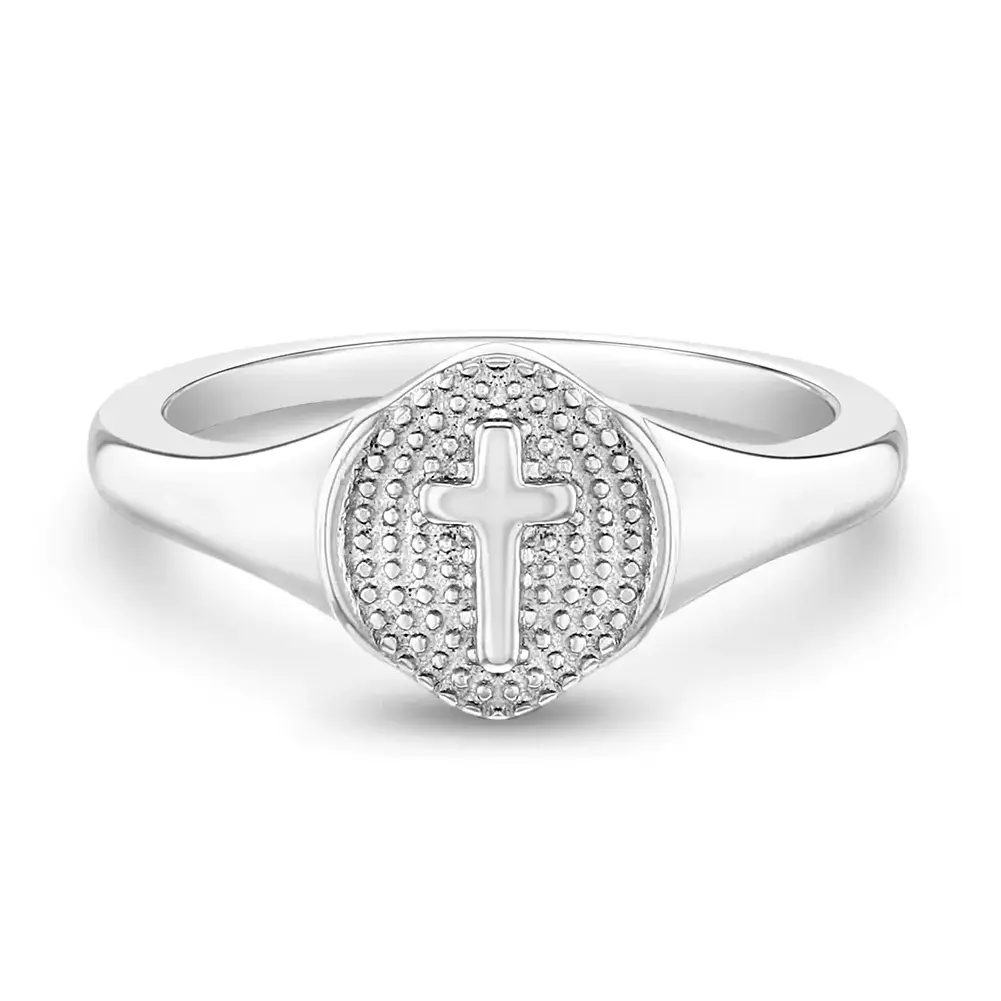 Signet Cross Ring - 925 Sterling Silver - Size 2
