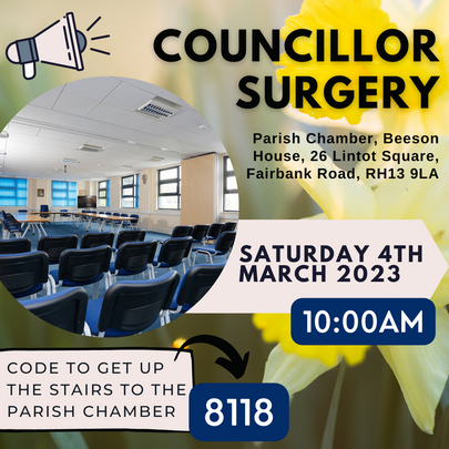Councillor Surgery - 10:00am Saturday, 4th March 2023