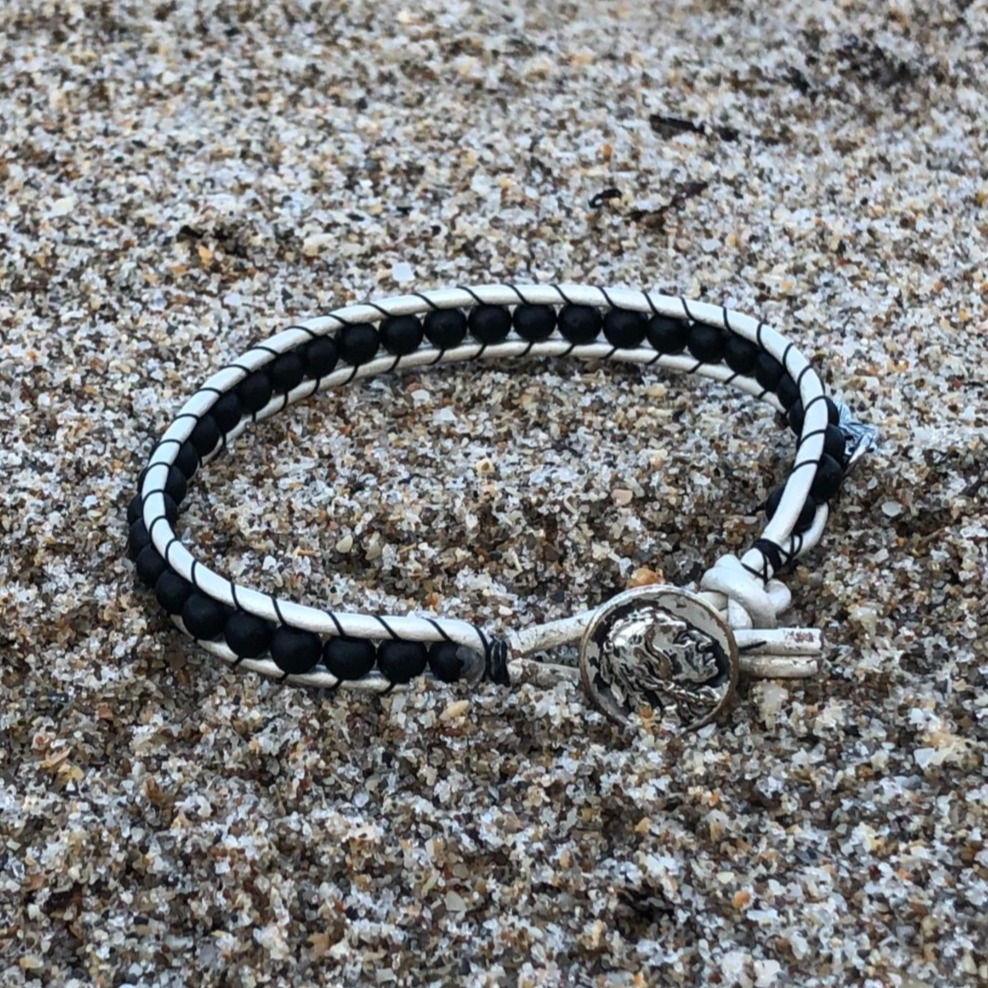 Black and White Beaded Wrap Bracelet