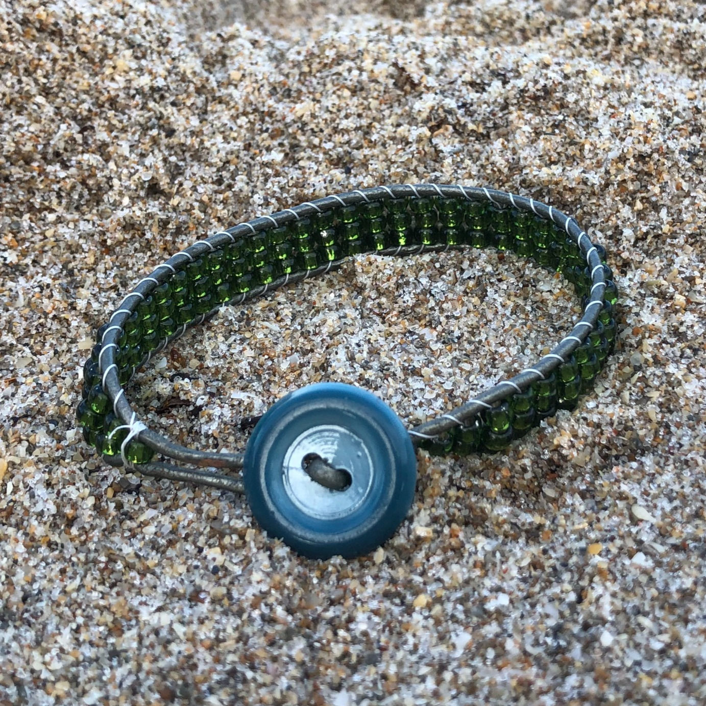 Green and Grey Beaded Wrap Bracelet