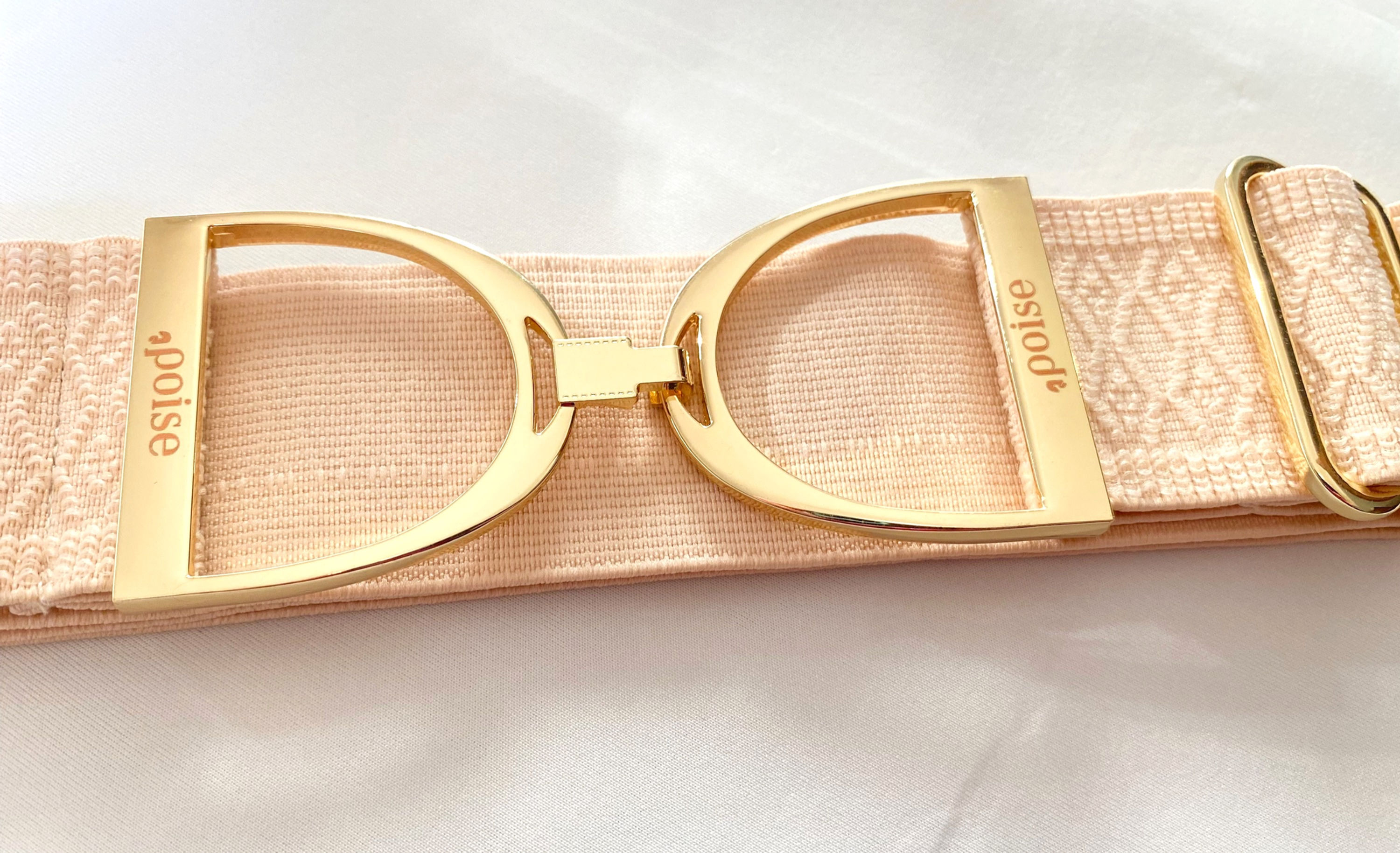 2" Stirrup Belt - Peach Cream Ethnic Jacquard, Gold Finish