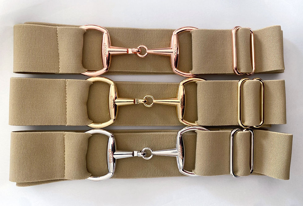 Thumbnail: 1.5" Snaffle Belt - Beige, Gold Finish