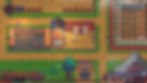 Pixel art of a crafting area with a forge, anvils, and target dummies next to a large fenced-in garden of growing crops.