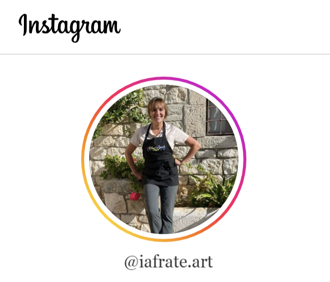 picture of artist Sandra Iafrate and Instagram address