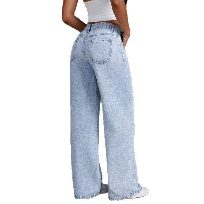 Miniatura: Calças Jeans Femininas de Cintura Alta, Soltas e Casuais, Estilo Doce e Picante