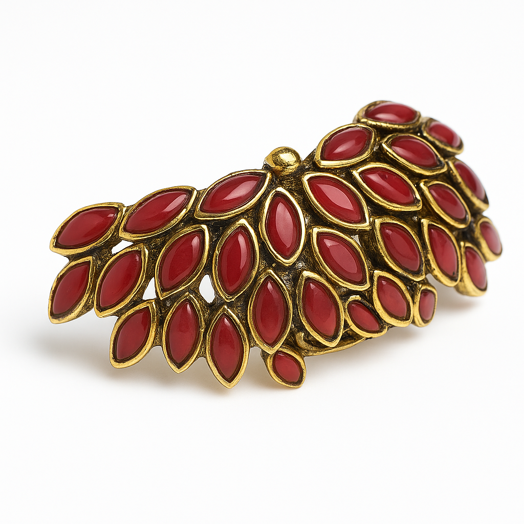 Ruby Leaf Pattern Designer Saree Pin