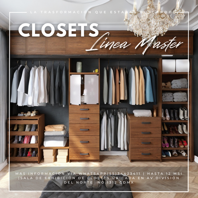 Closet personalizados, closets a la medida, diseños exclusivos de closets, almacenamiento de ropa, organizador de ropa, muebles para ordenar y organizar el dormitorio, muebles para la recámara, muebles para organizar la habitación, armarios, closets