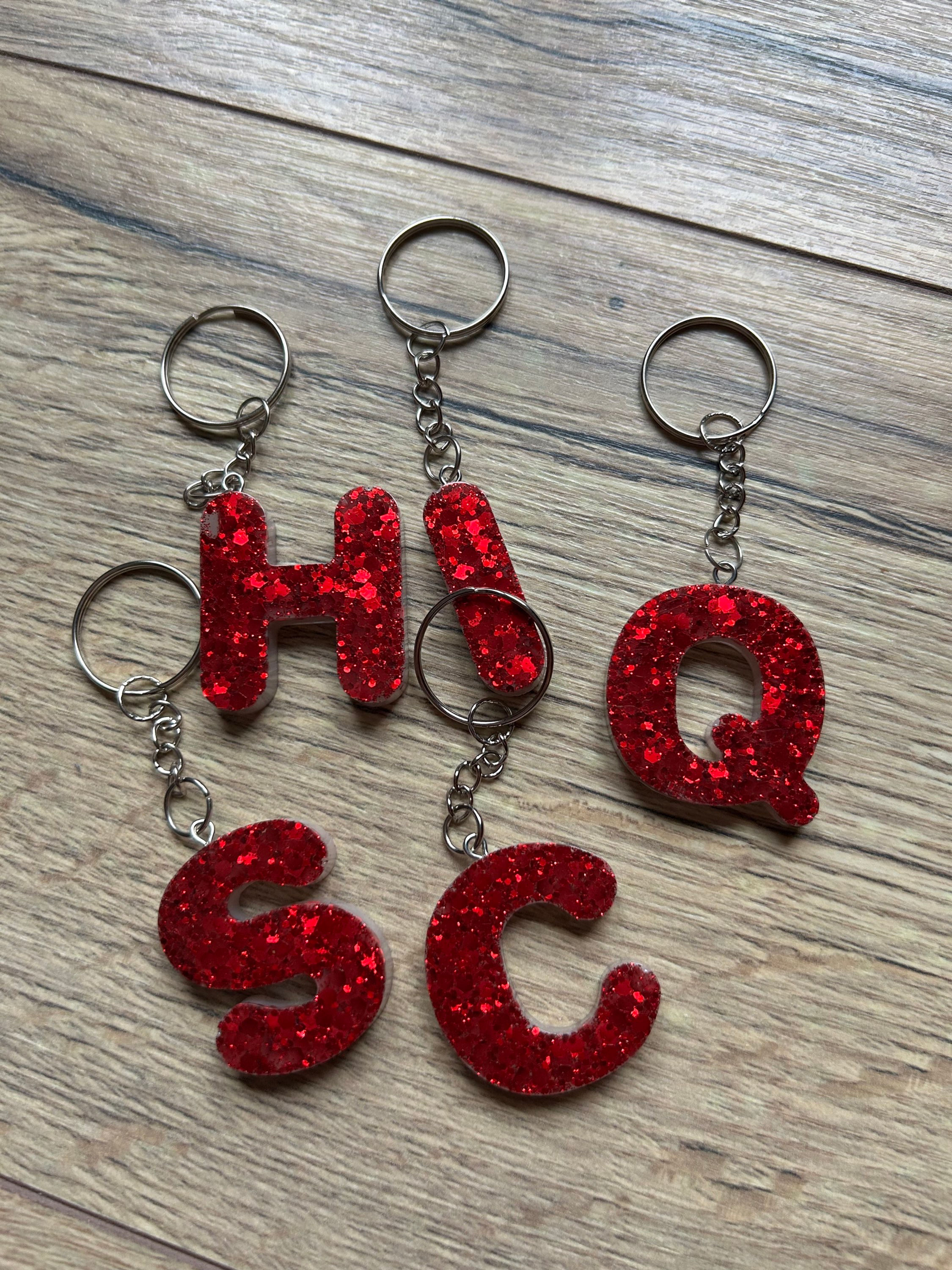 Porte-clés initiales paillettes, blanc 