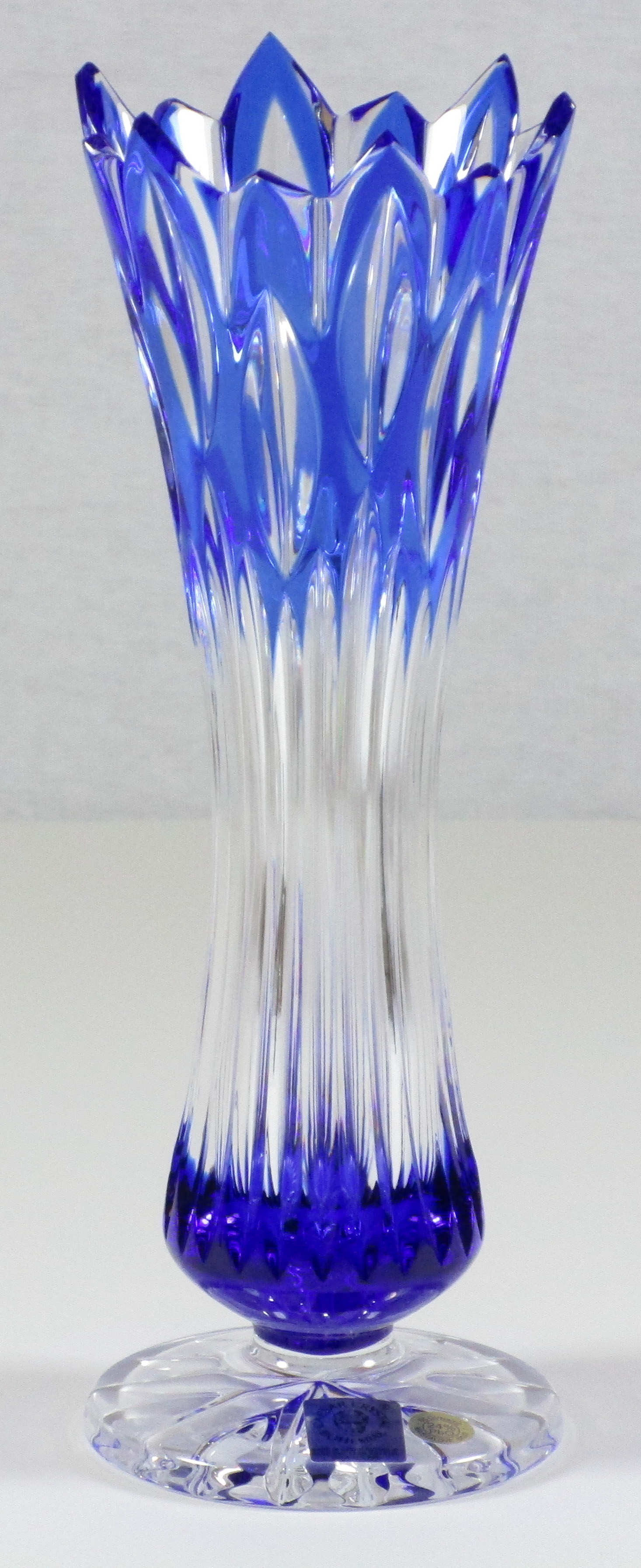 Blue and clear color crystal vase 8.07 inches height