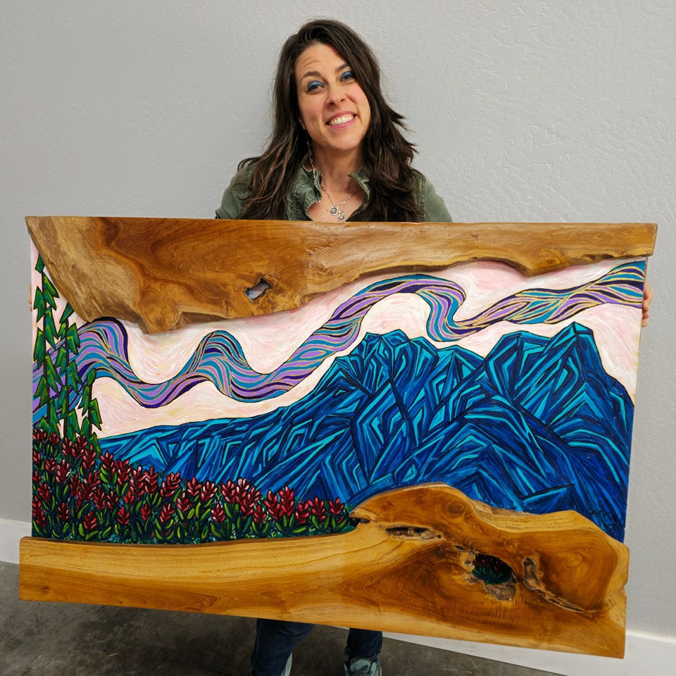 "THE BREATH OF LIFE" ORIGINAL ART PIECE BY ANNIE WITH LIVE EDGE FRAME $790